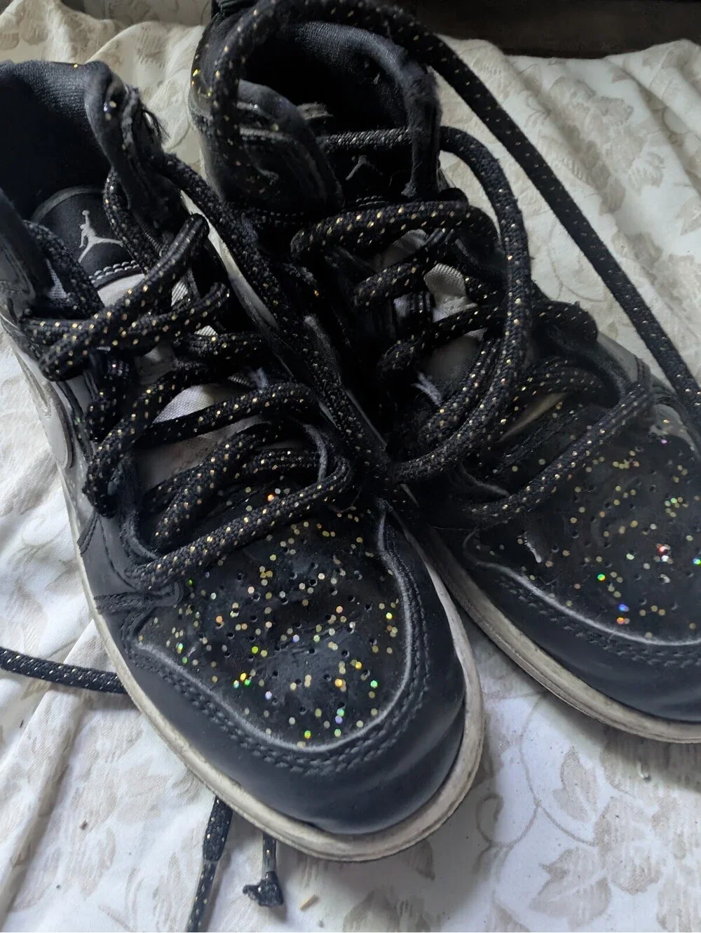 Nike Air Jordan 1 Low Black Glitter Sneakers Size 11C